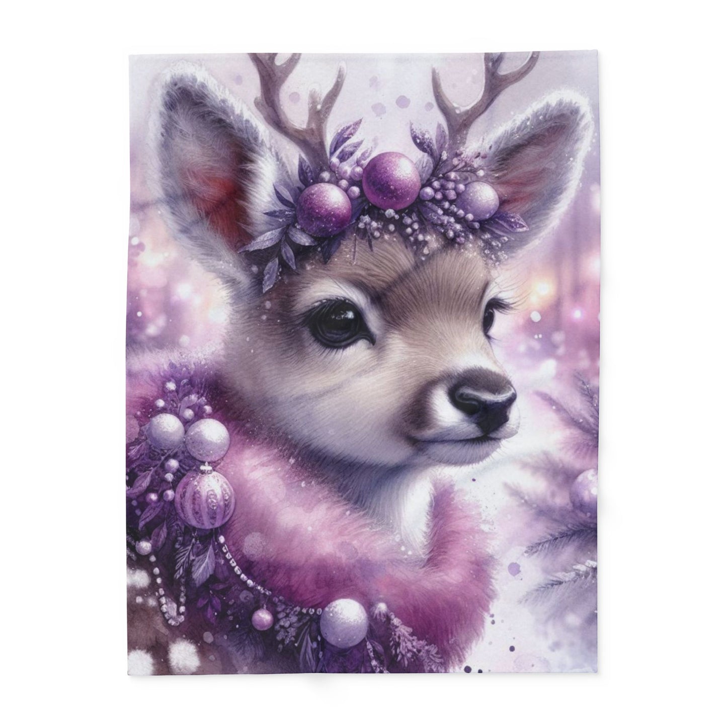 Fleece Blanket - Purple Fawn with Christmas Decorations