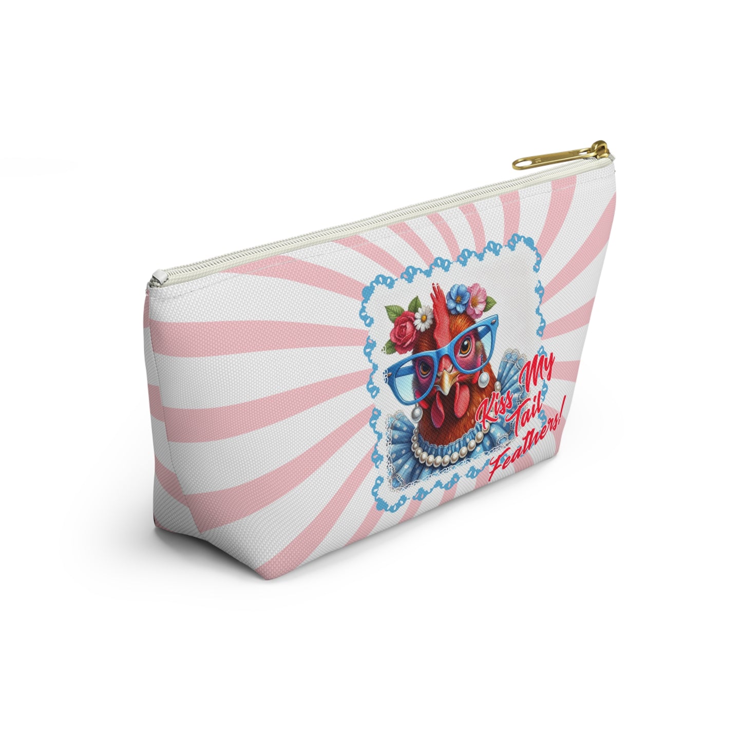 Accessory Pouch - Kiss My Tail Feathers! Dressed Up Red Hen Swirl Design