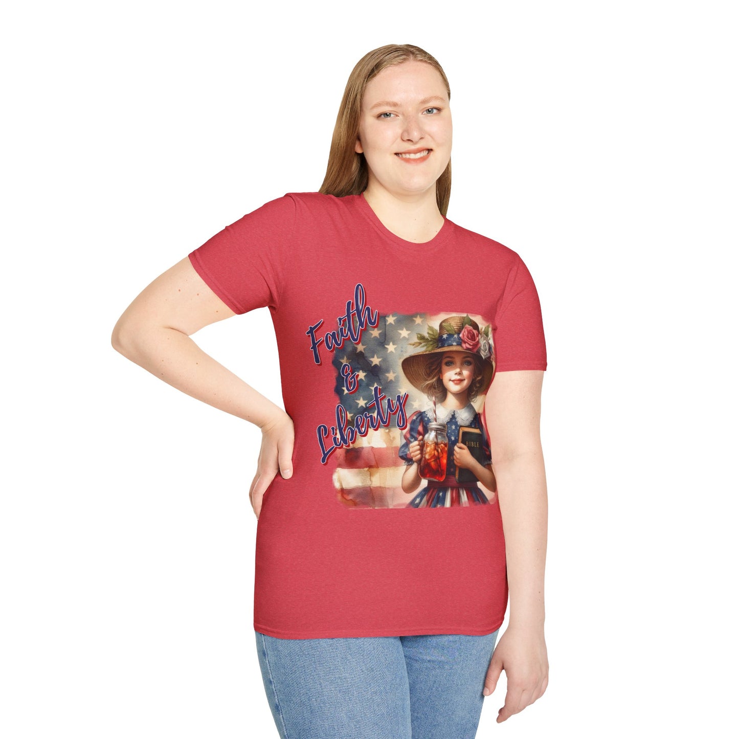 Faith and Liberty Patriotic Pride Flag T-shirt - Women's Clothing Gift for Her, Gift for Women, Independence Day 4th of July