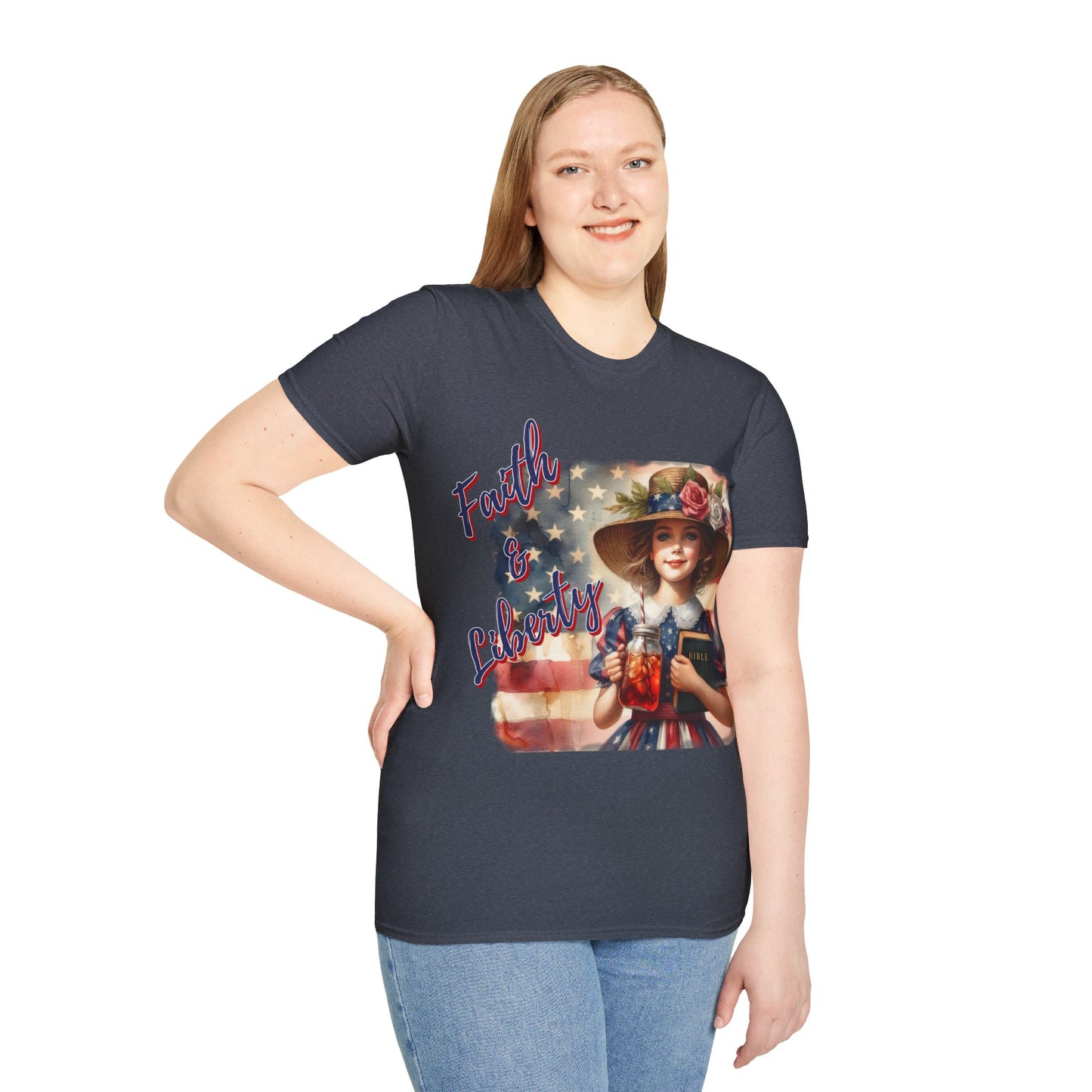 Faith and Liberty Patriotic Pride Flag T-shirt - Women's Clothing Gift for Her, Gift for Women, Independence Day 4th of July