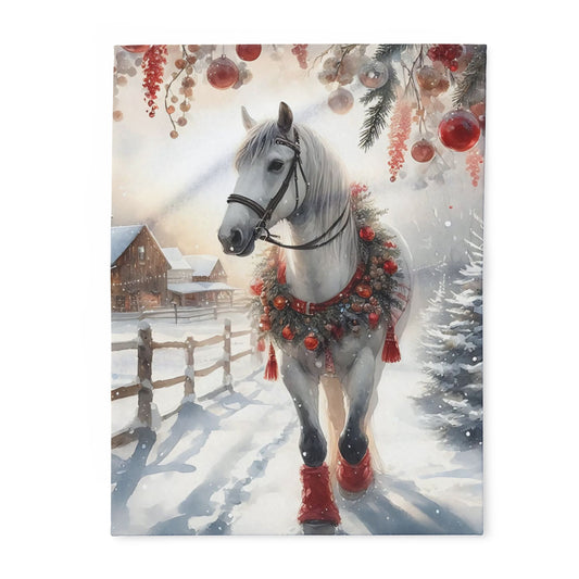 Fleece Blanket Christmas Horse with Red Decorations