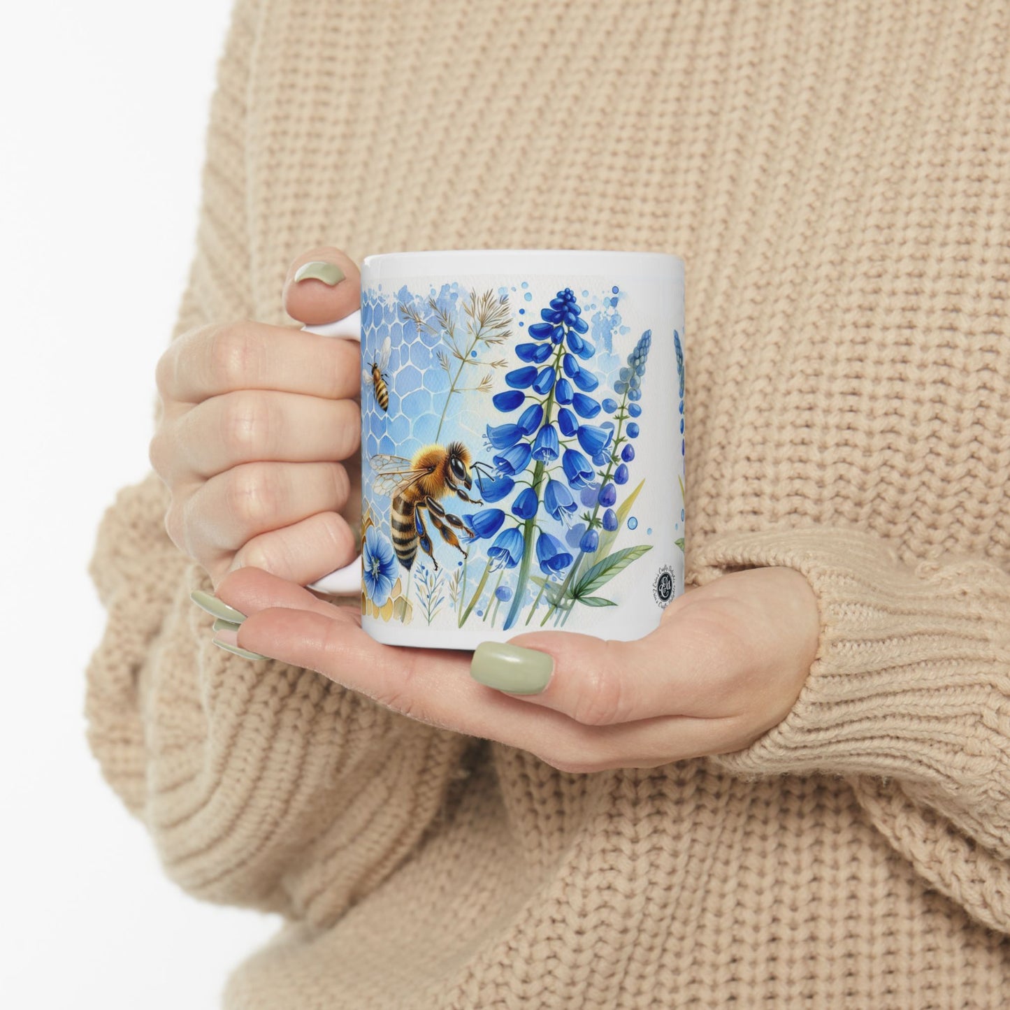 HoneyBee on Blue Ceramic Mug, (11oz, 15oz)