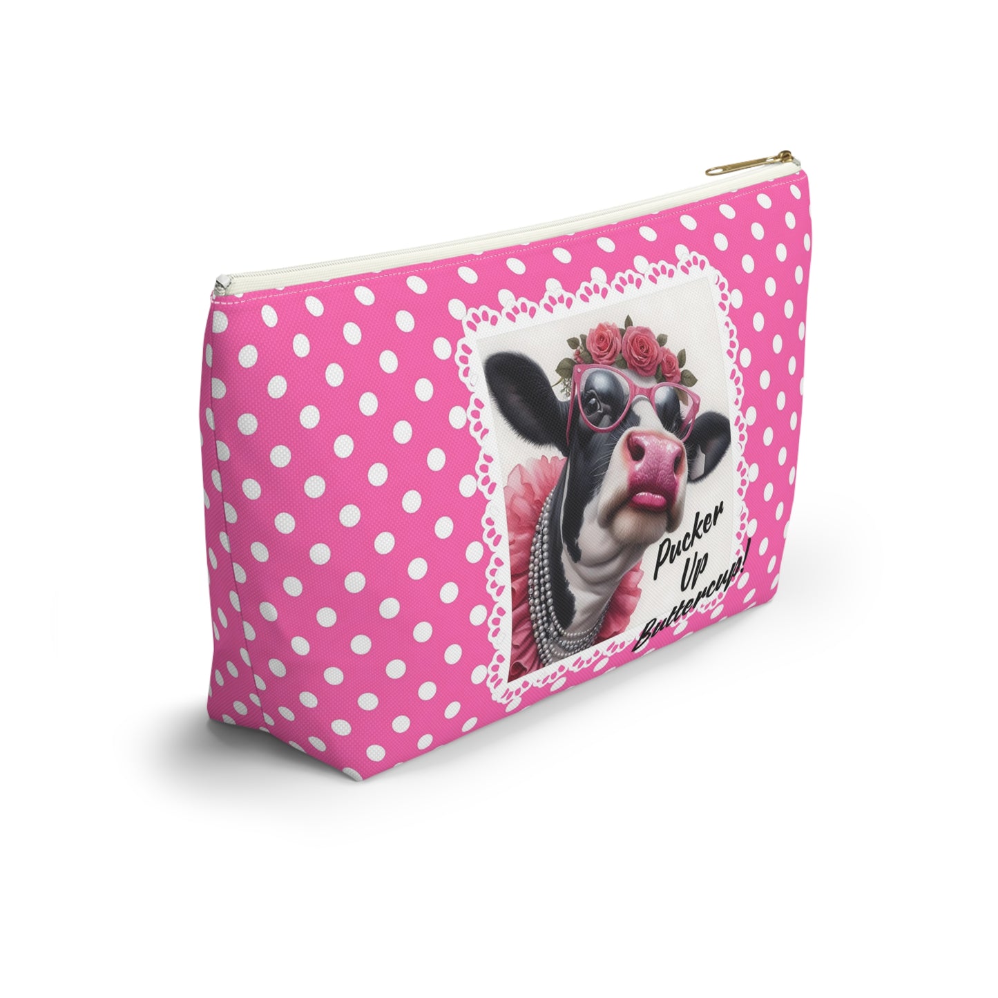 Accessory Pouch - Pucker Up Buttercup! Dressed up Holstein cow design