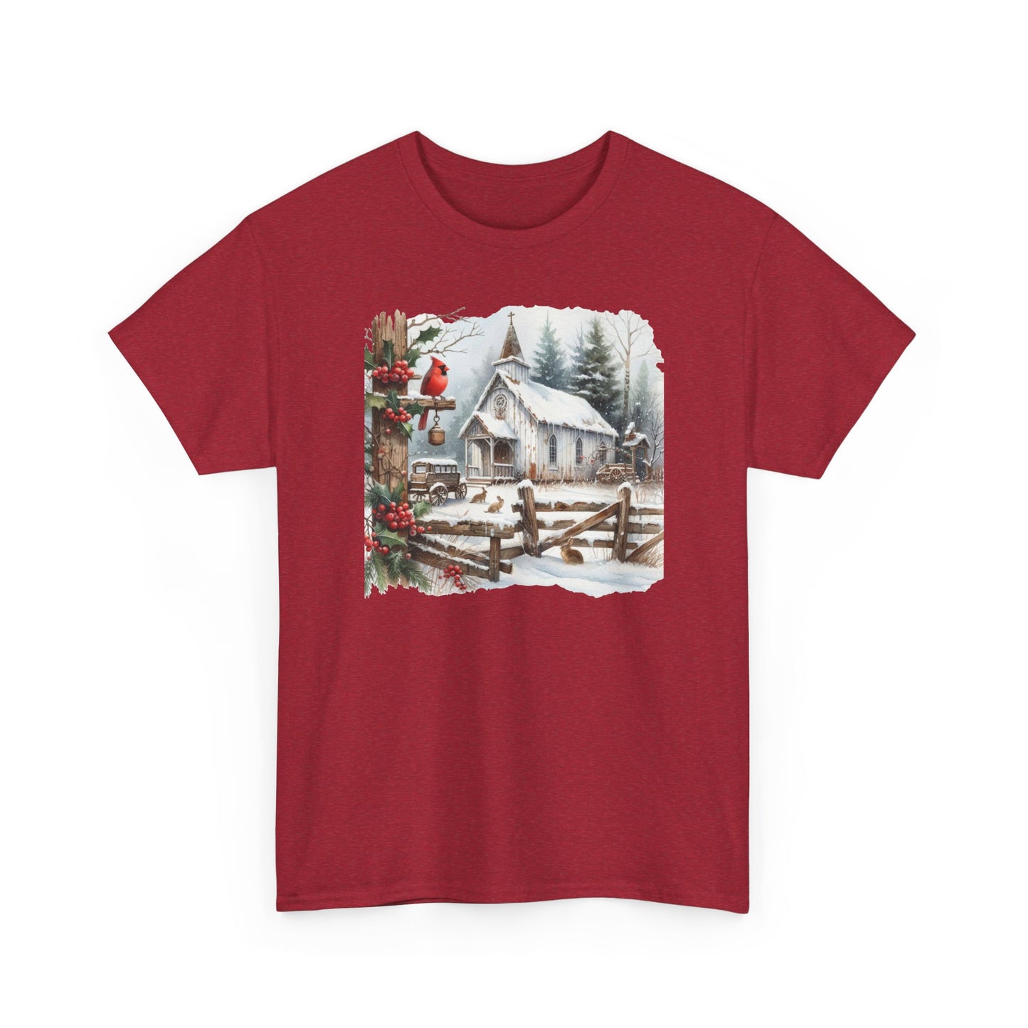 Old Church in Winter Unisex Heavy Cotton Tee