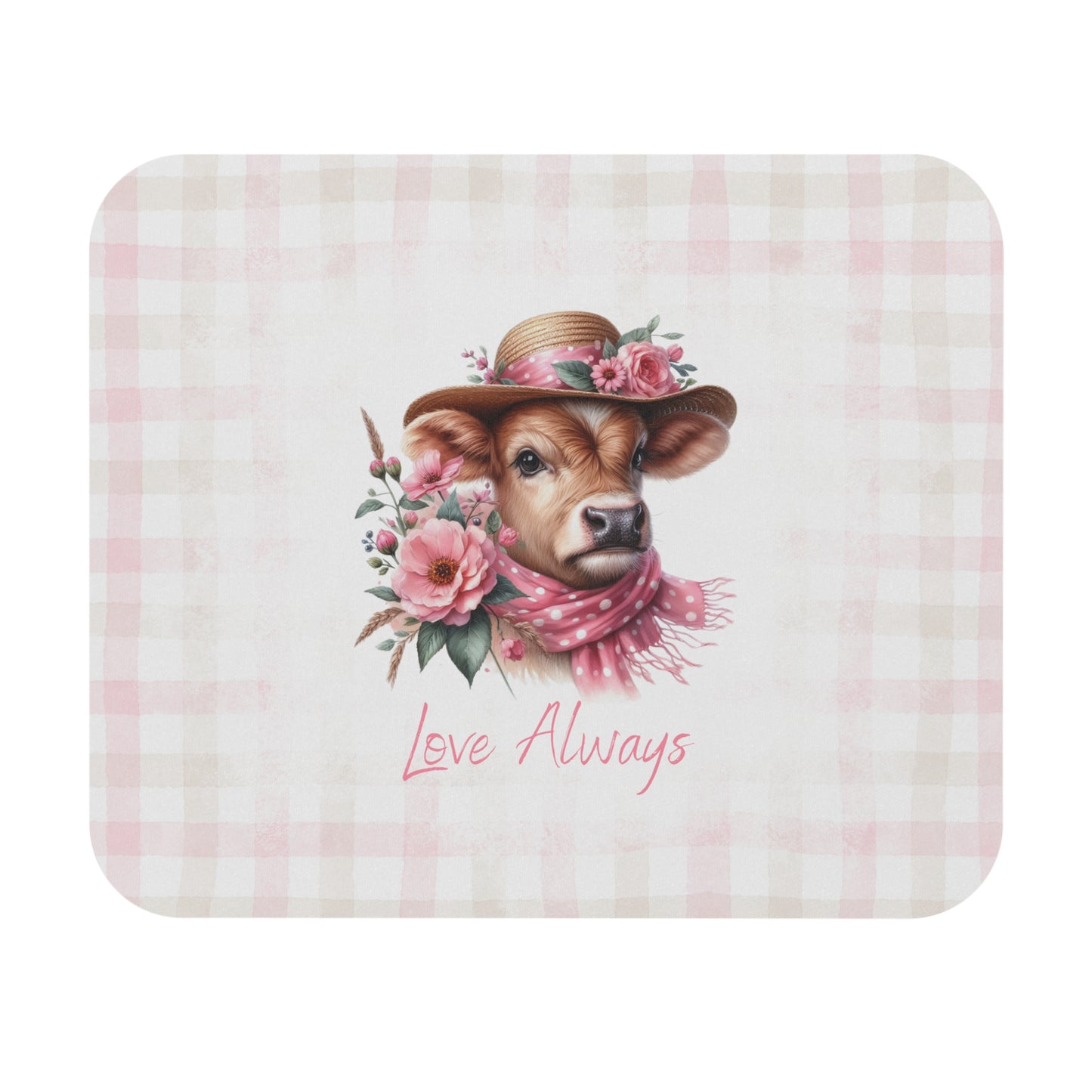 Mouse Pad - Love Always Dressed Up Cow Gingham Check Design
