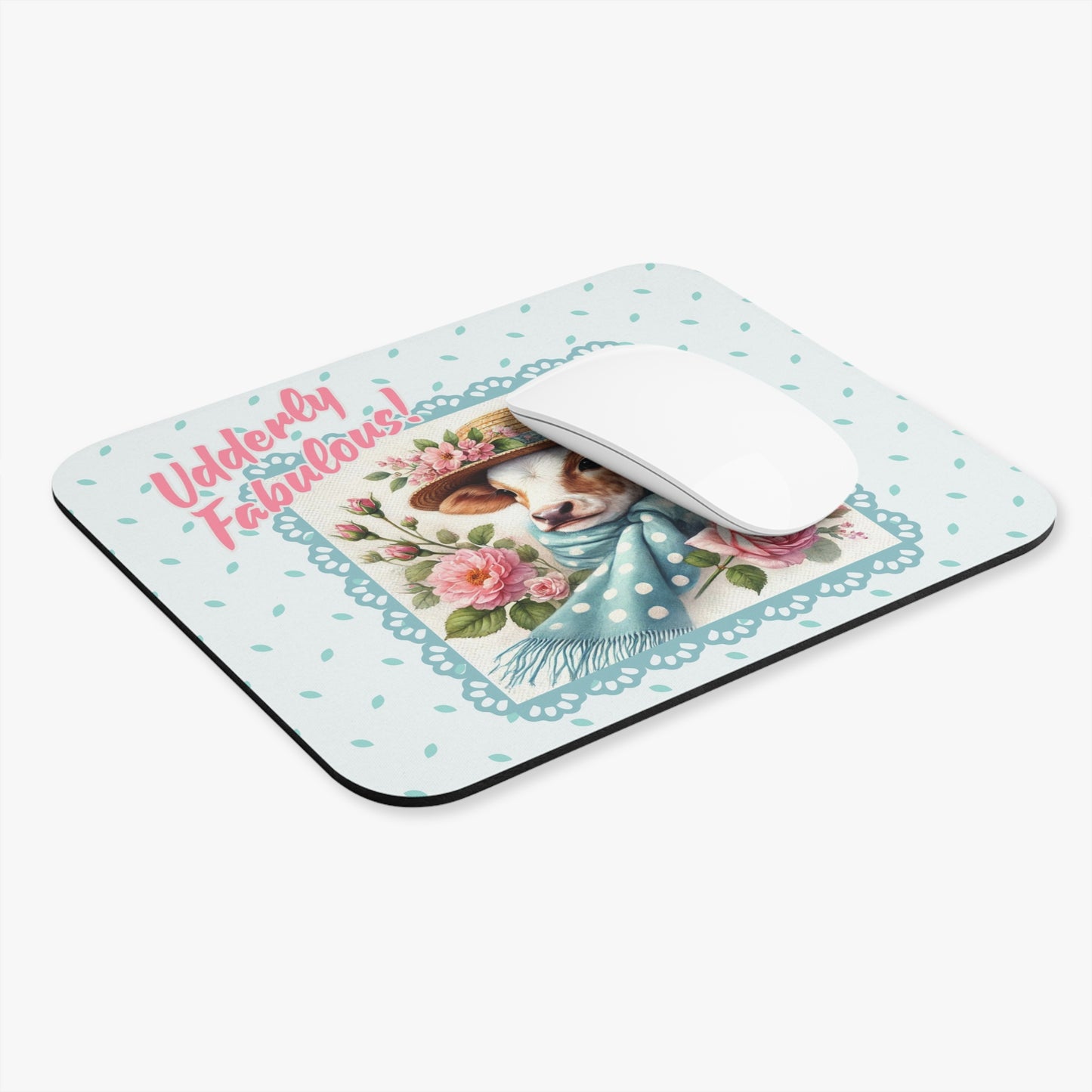 Mouse Pad - Udderly Fabulous! Dressed Up Brown Cow Design