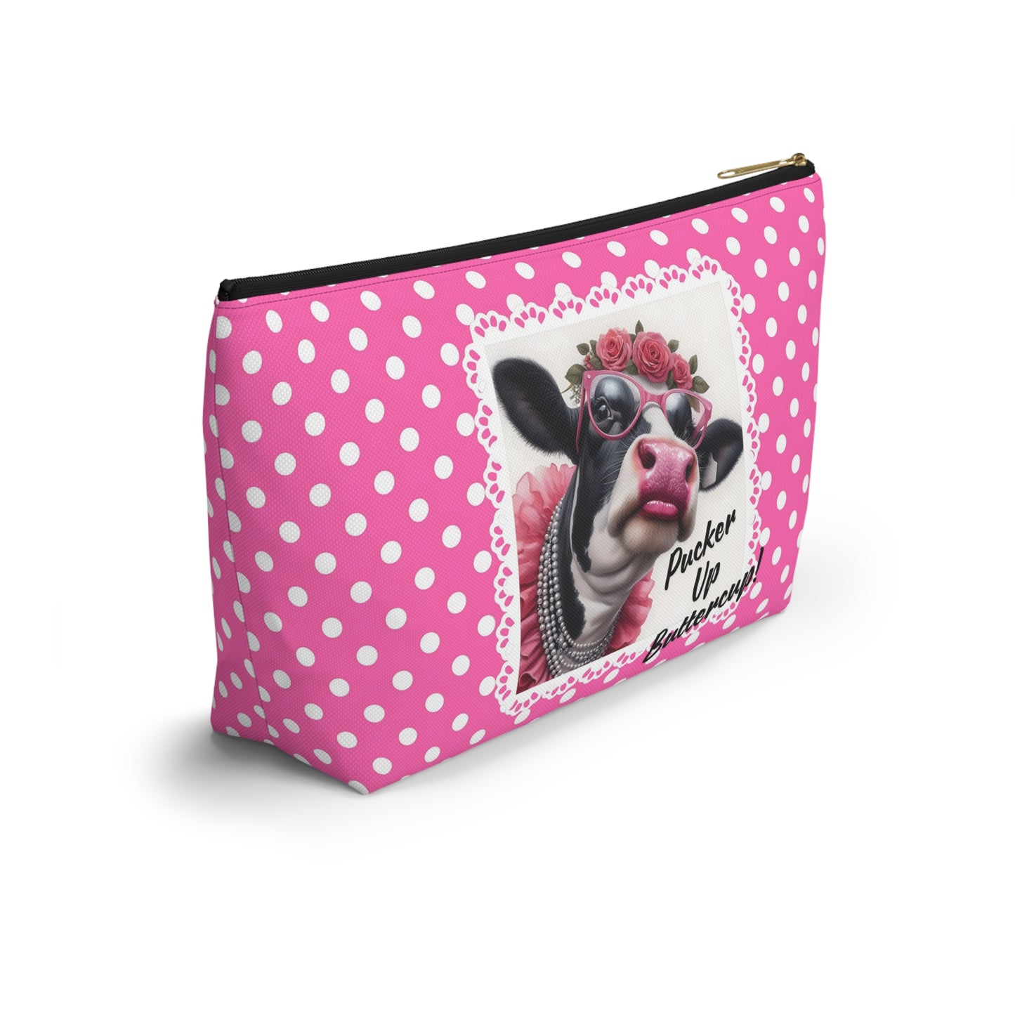 Accessory Pouch - Pucker Up Buttercup! Dressed up Holstein cow design