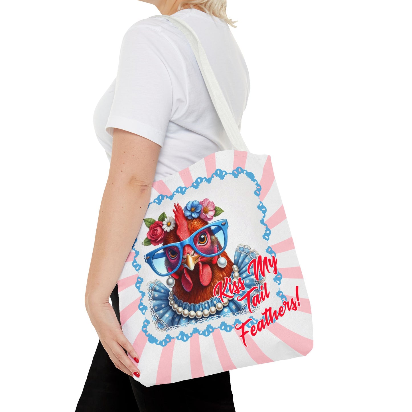 Tote Bag Kiss My Feathers! Dressed Up Red Hen Swirl Design