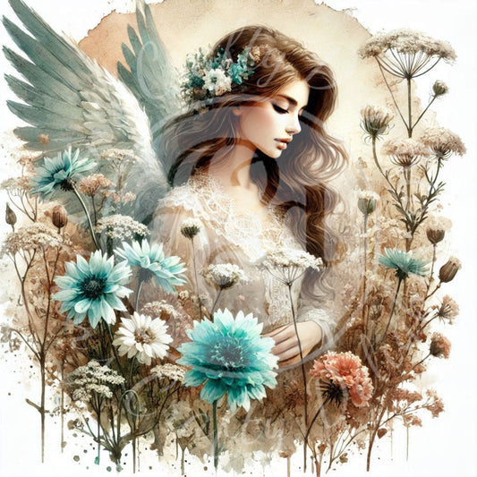 2 Sq Rustic Angel Woman 8x8 Printable