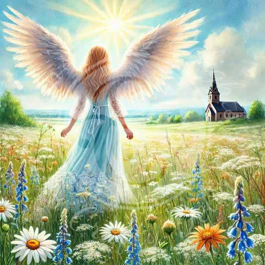 2 Sq Spring Angel & Church 8x8 Printable
