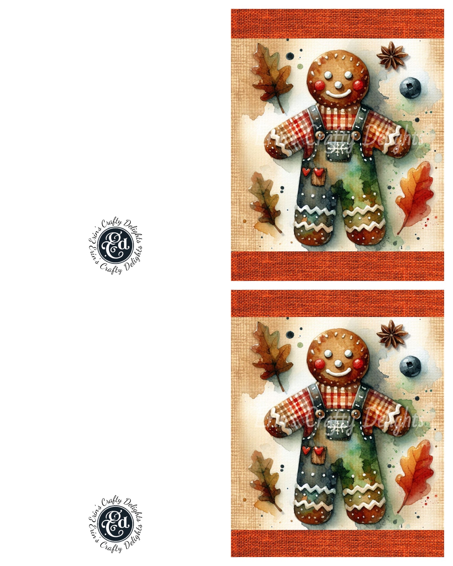 2 Rustic Gingerbread Man Fall Thanksgiving Card