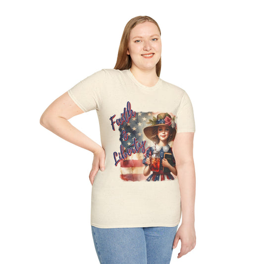 Faith and Liberty Patriotic Pride Flag T-shirt - Women's Clothing Gift for Her, Gift for Women, Independence Day 4th of July