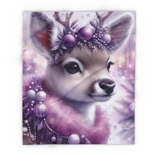 Fleece Blanket - Purple Fawn with Christmas Decorations