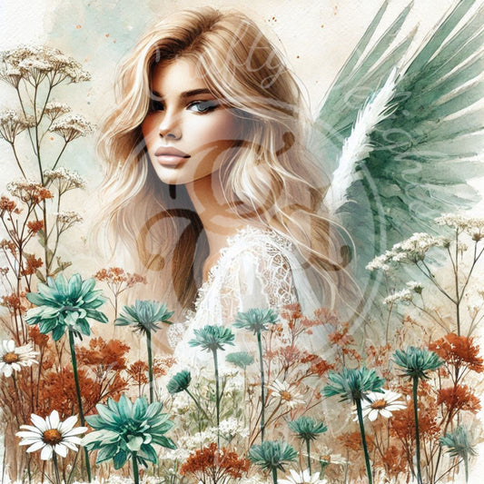 22 Sq Rustic Angel Woman 8x8 Printable