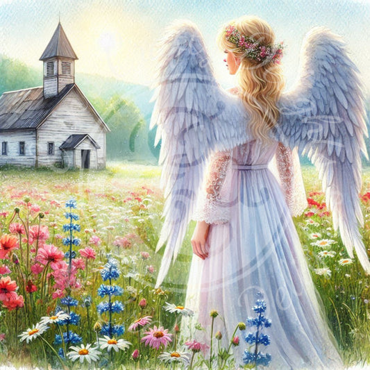 24 Sq Spring Angel & Church 8x8 Printable