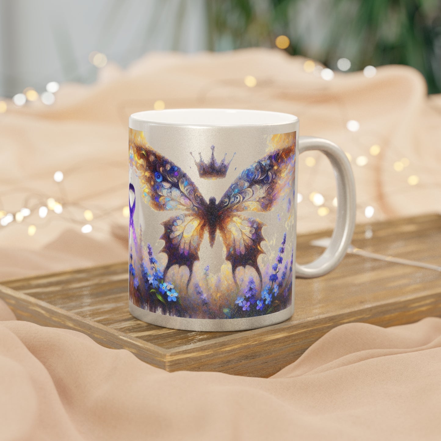 Alzheimer's Awareness Butterfly Metallic Mug (Silver\Gold)