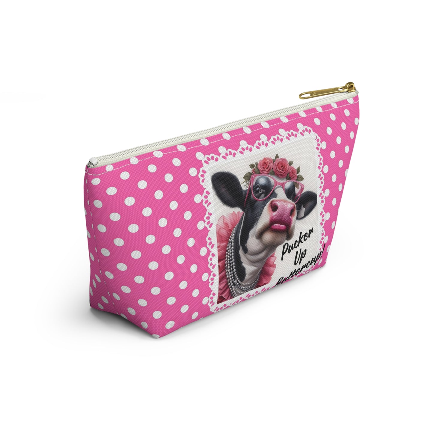Accessory Pouch - Pucker Up Buttercup! Dressed up Holstein cow design