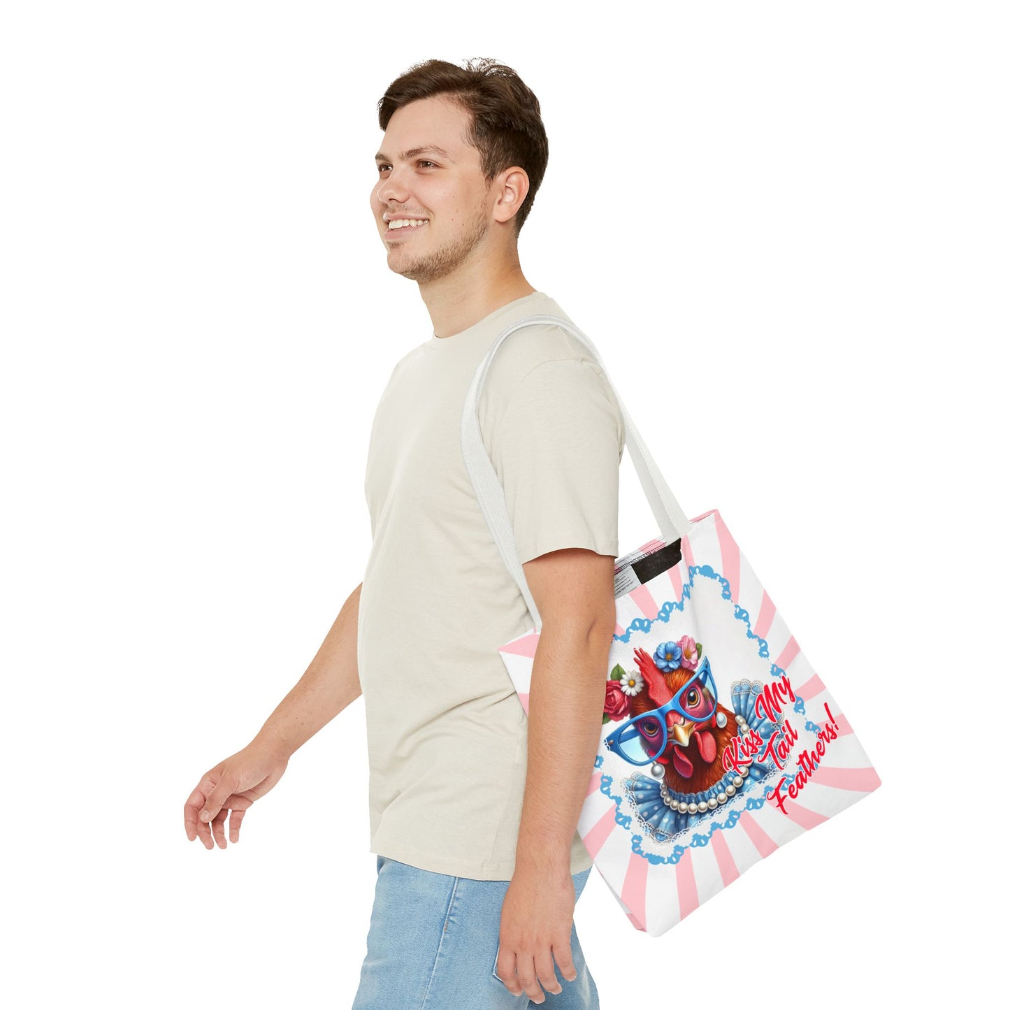 Tote Bag Kiss My Feathers! Dressed Up Red Hen Swirl Design