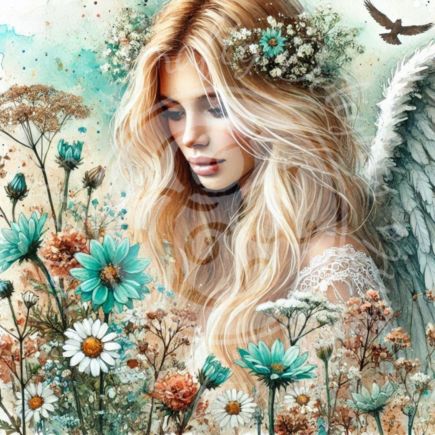 26 Sq Rustic Angel Woman 8x8 Printable