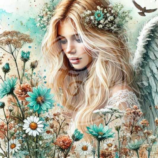 26 Sq Rustic Angel Woman 8x8 Printable