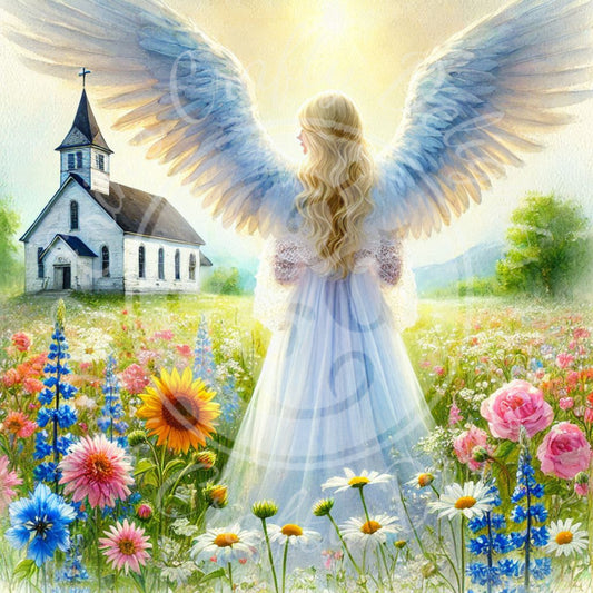 26 Sq Spring Angel & Church 8x8 Printable