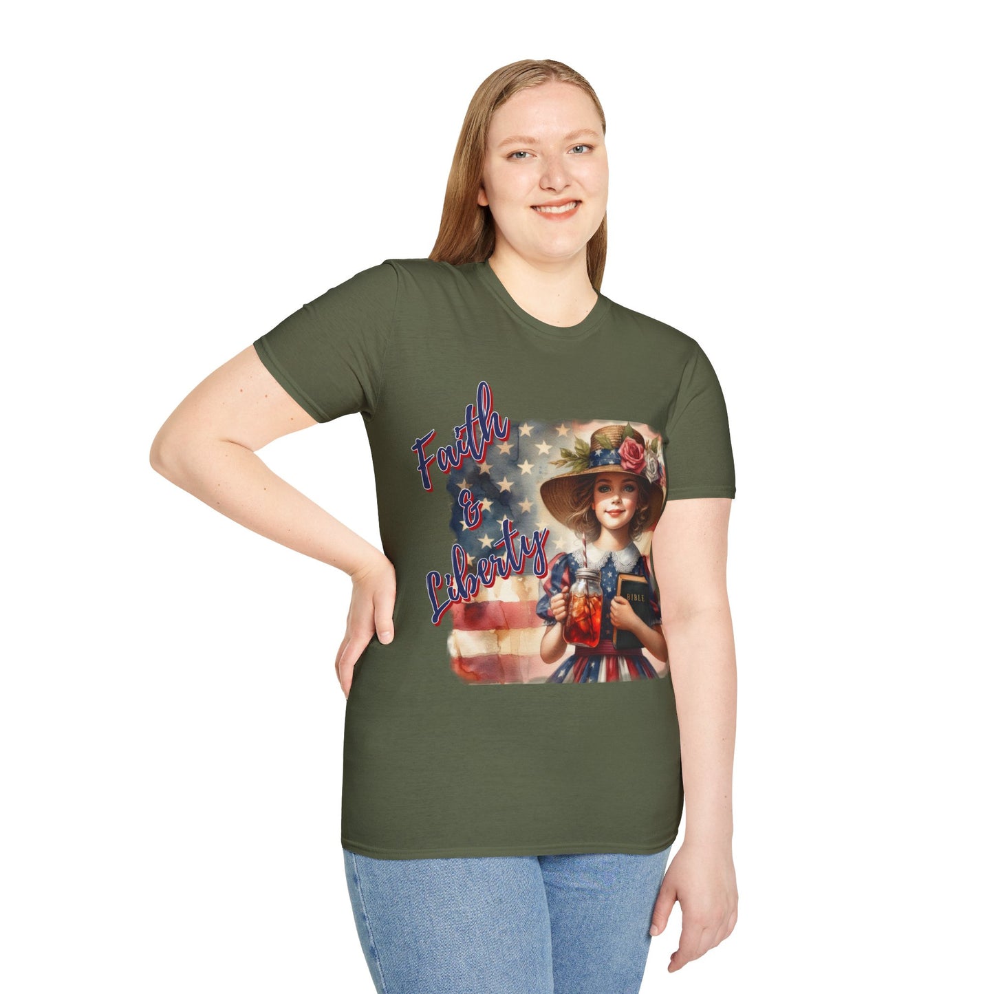 Faith and Liberty Patriotic Pride Flag T-shirt - Women's Clothing Gift for Her, Gift for Women, Independence Day 4th of July