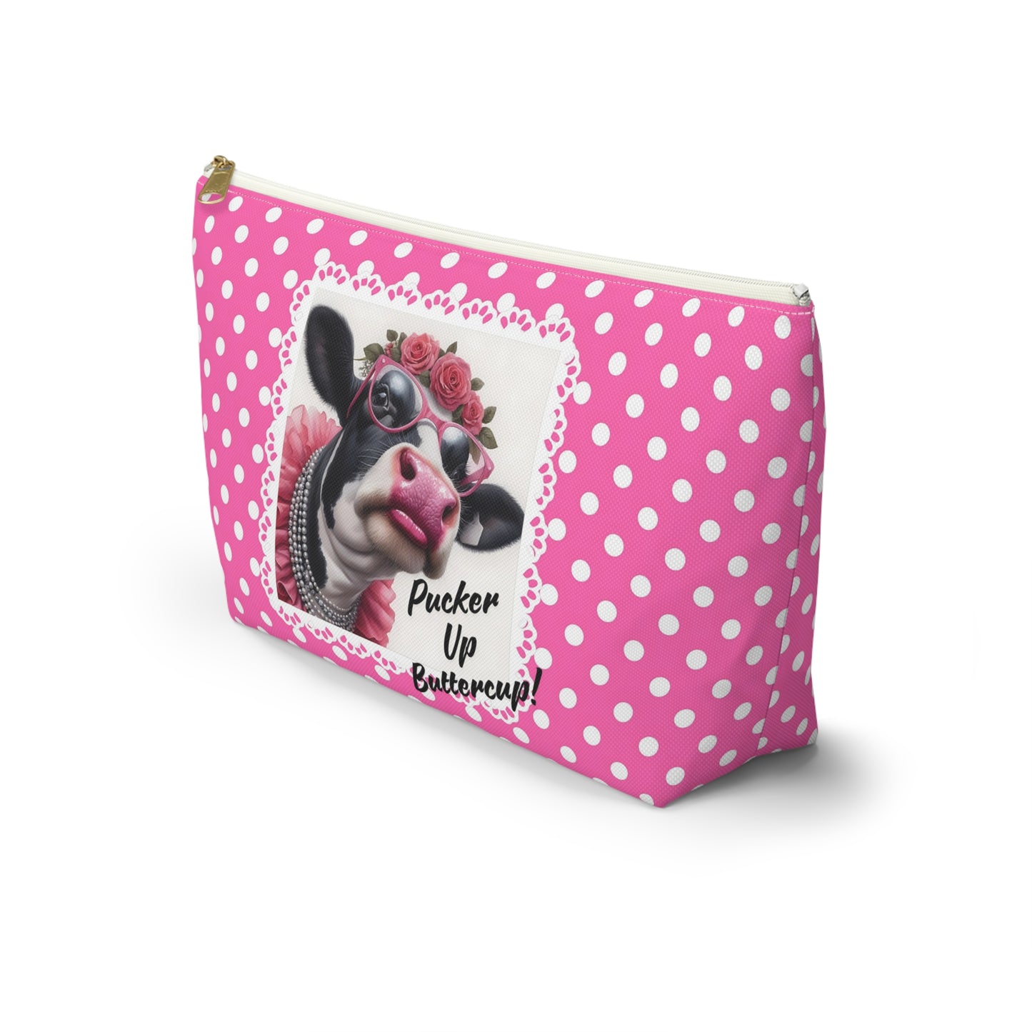 Accessory Pouch - Pucker Up Buttercup! Dressed up Holstein cow design