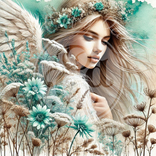 3 Sq Rustic Angel Woman 8x8 Printable