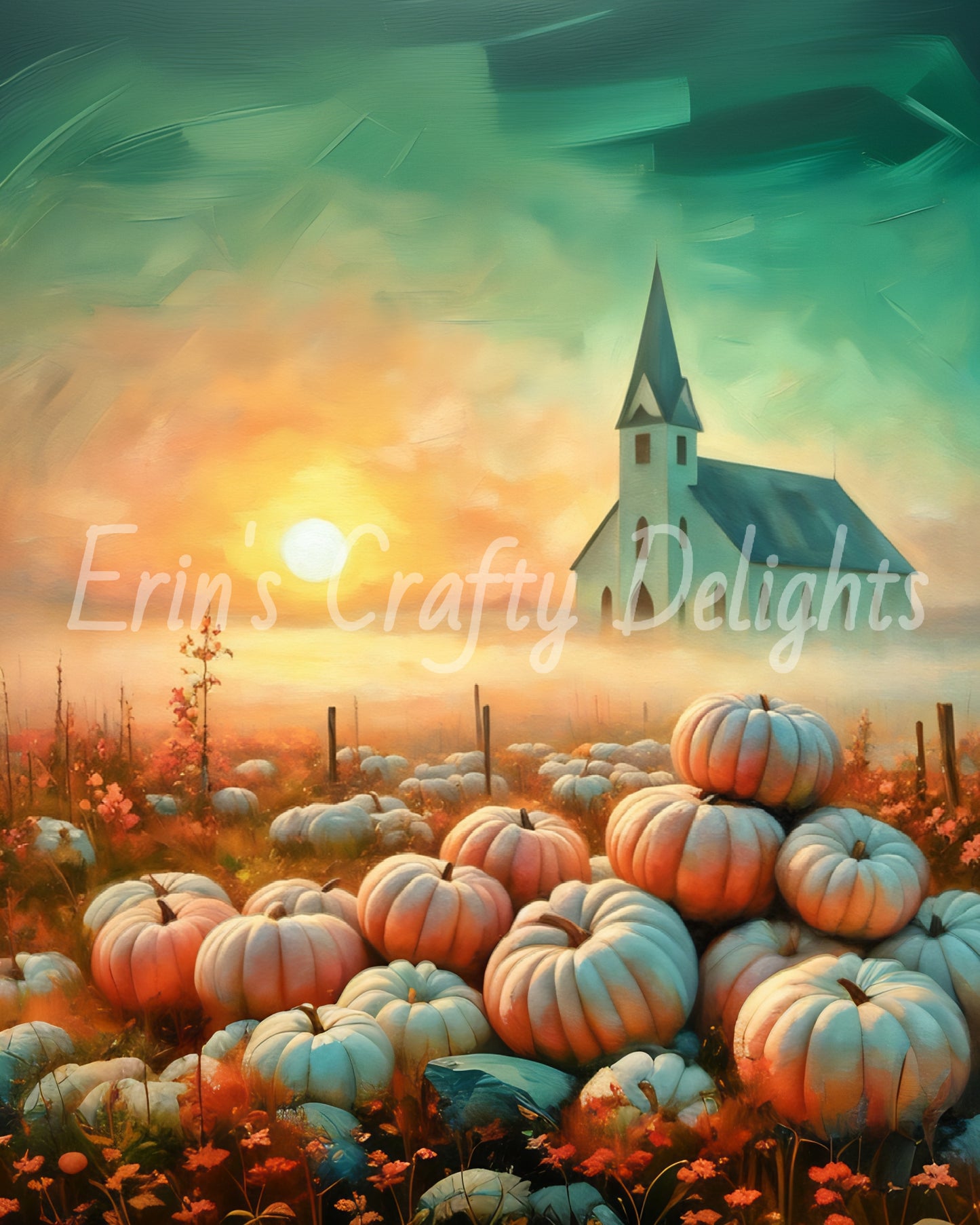 Foggy Fall Morning Church Set 3