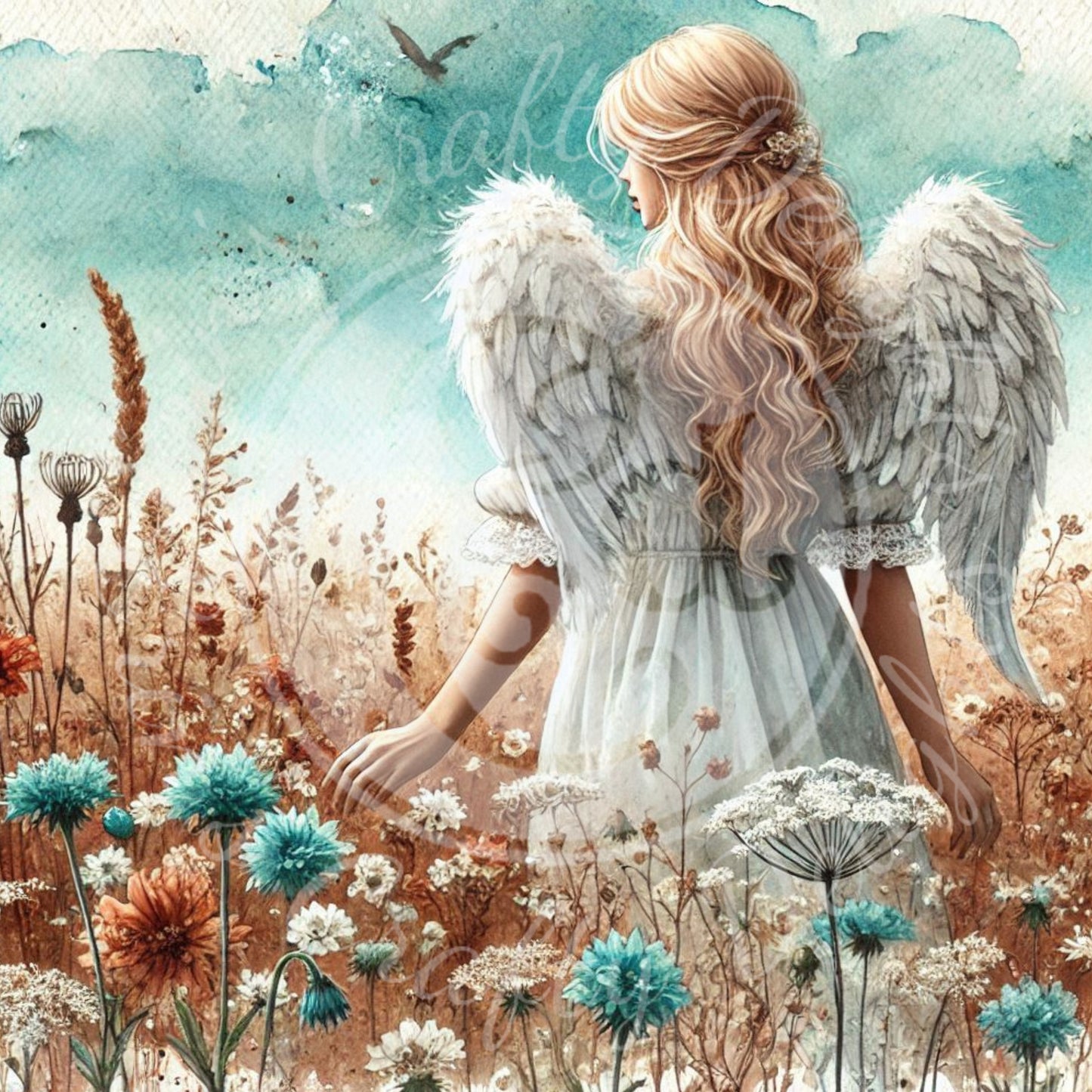 30 Sq Rustic Angel Woman 8x8 Printable