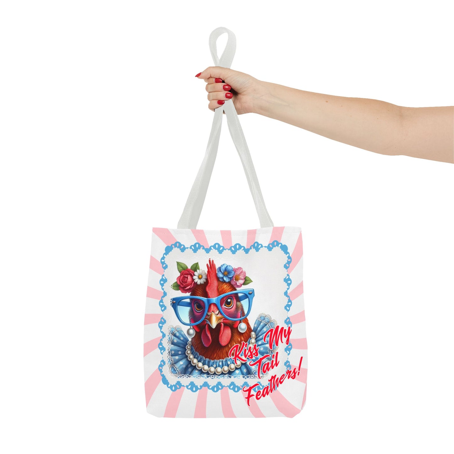 Tote Bag Kiss My Feathers! Dressed Up Red Hen Swirl Design