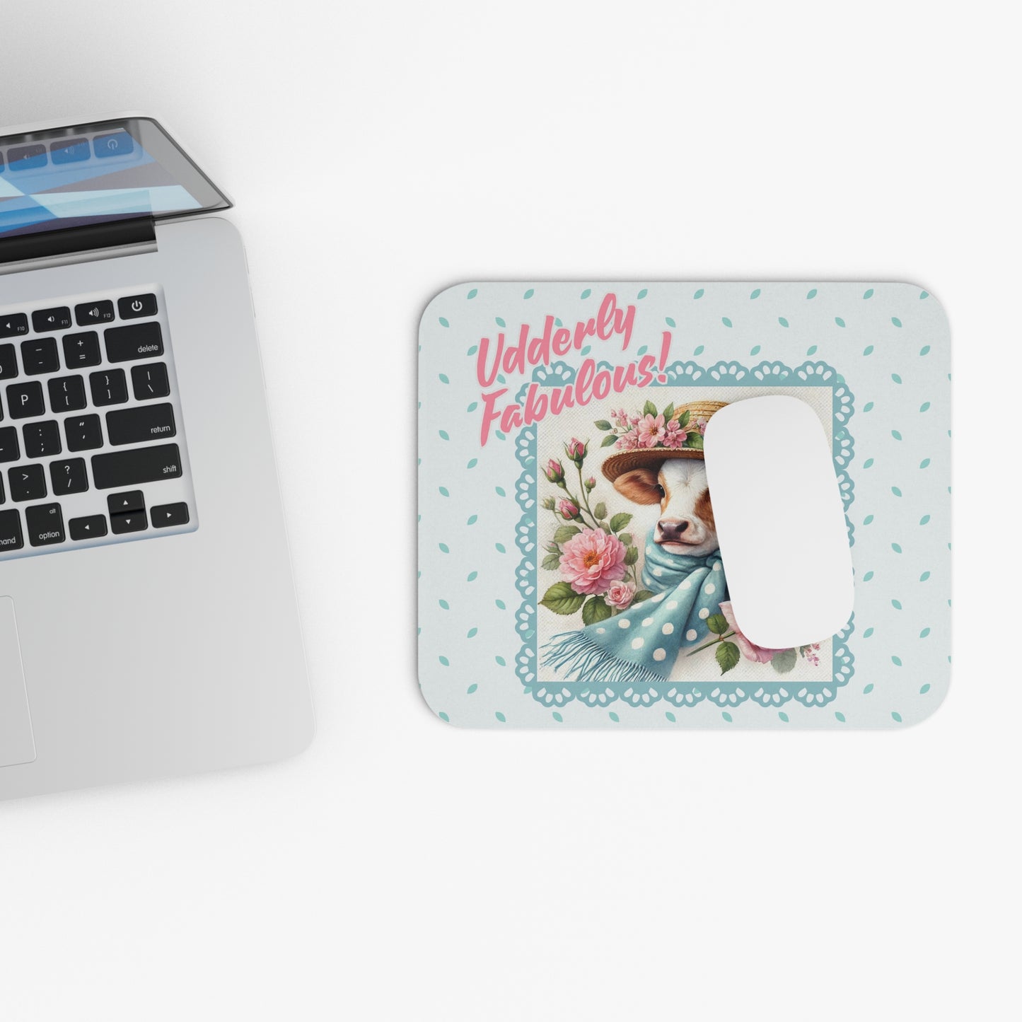 Mouse Pad - Udderly Fabulous! Dressed Up Brown Cow Design