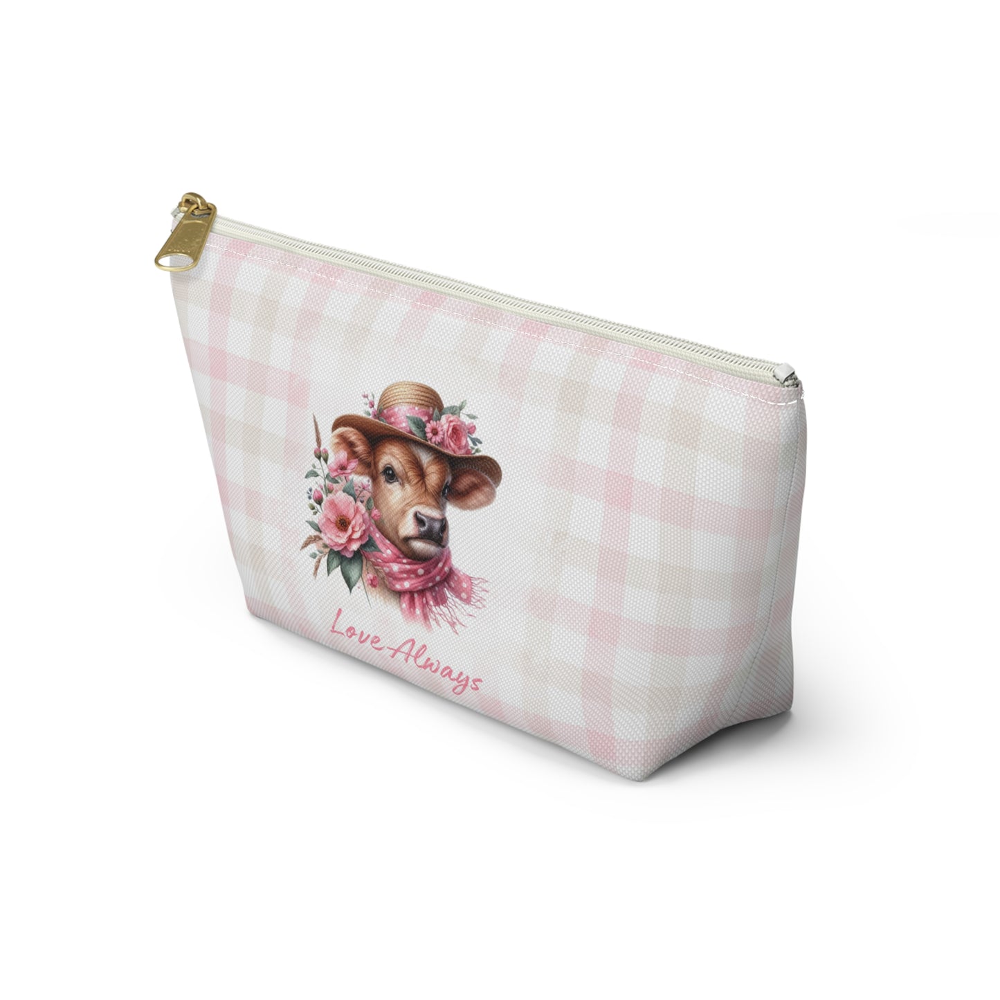 Accessory Pouch - Love Always Dressed Up Cow Gingham Check Design