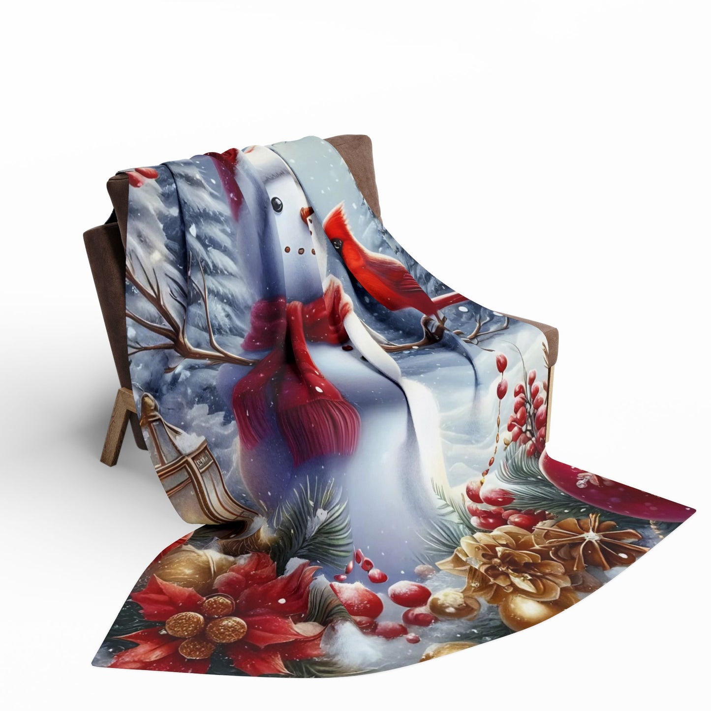 Fleece Blanket - Winter Wonder Snowman and Cardinal Christmas Decor