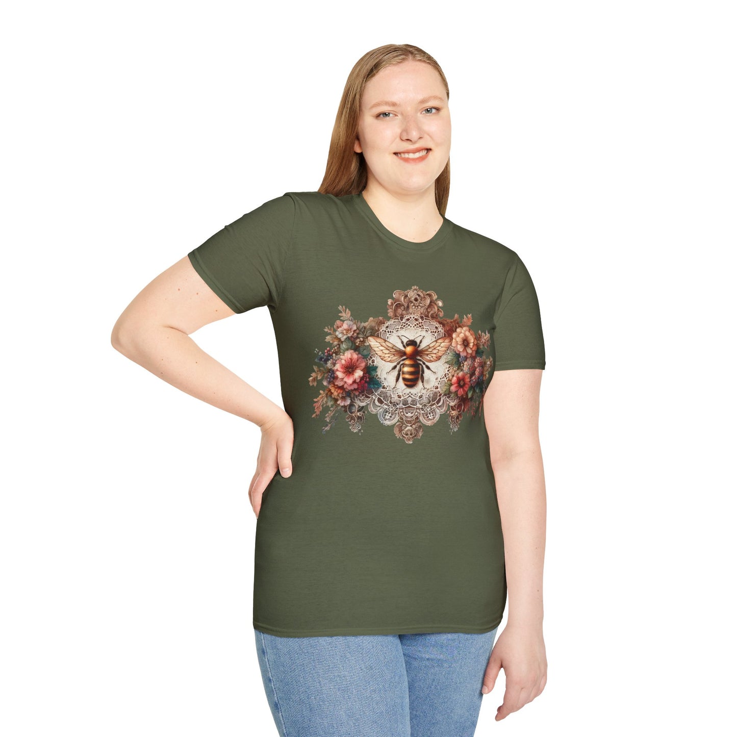 Vintage Inspired Tshirt, Women's Clothing, Lace Honey Bee Design, Gift for Her