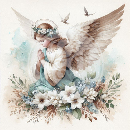 3 Sq Rustic Angel Child 8x8 Printable