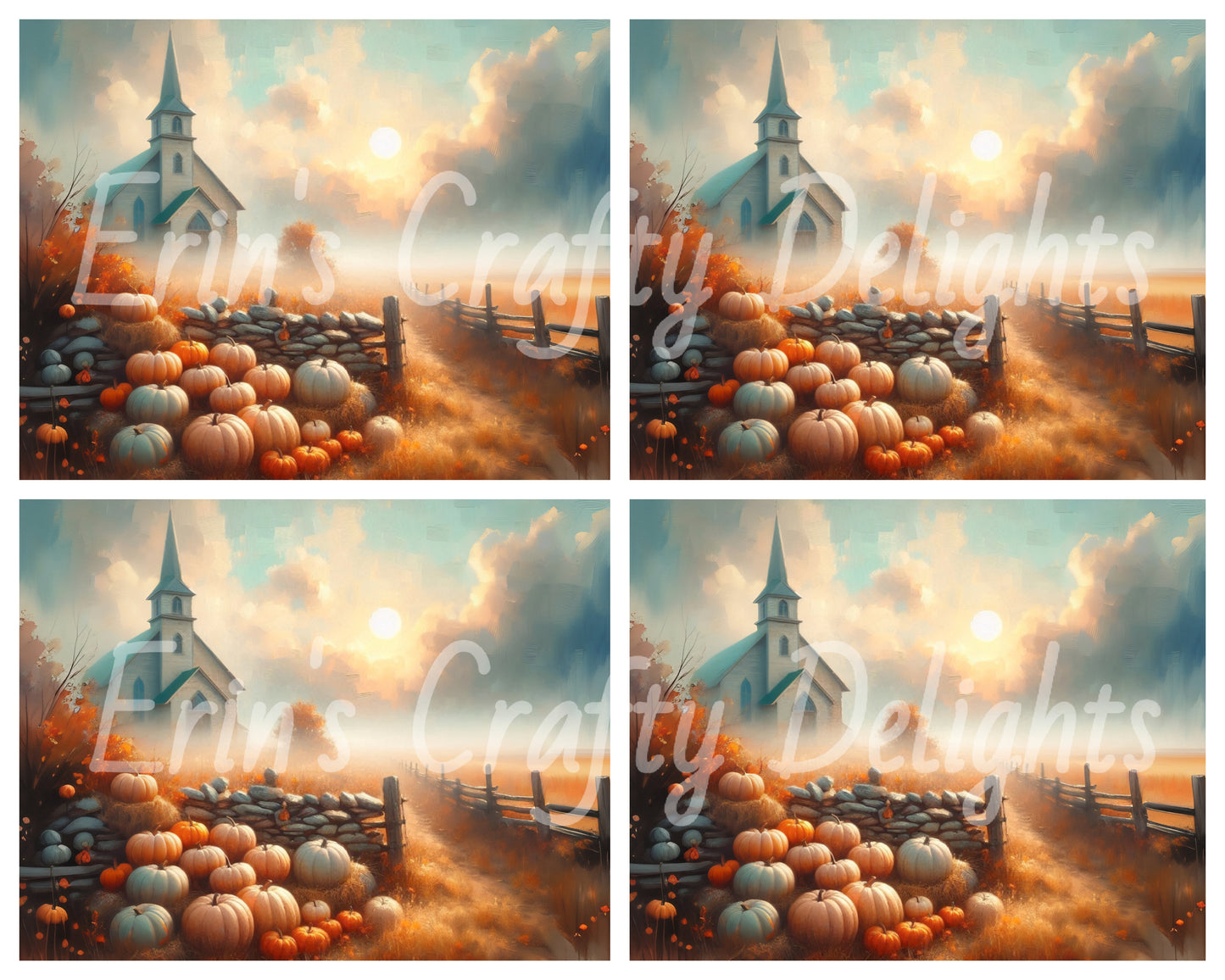 Foggy Fall Morning Church Set 4