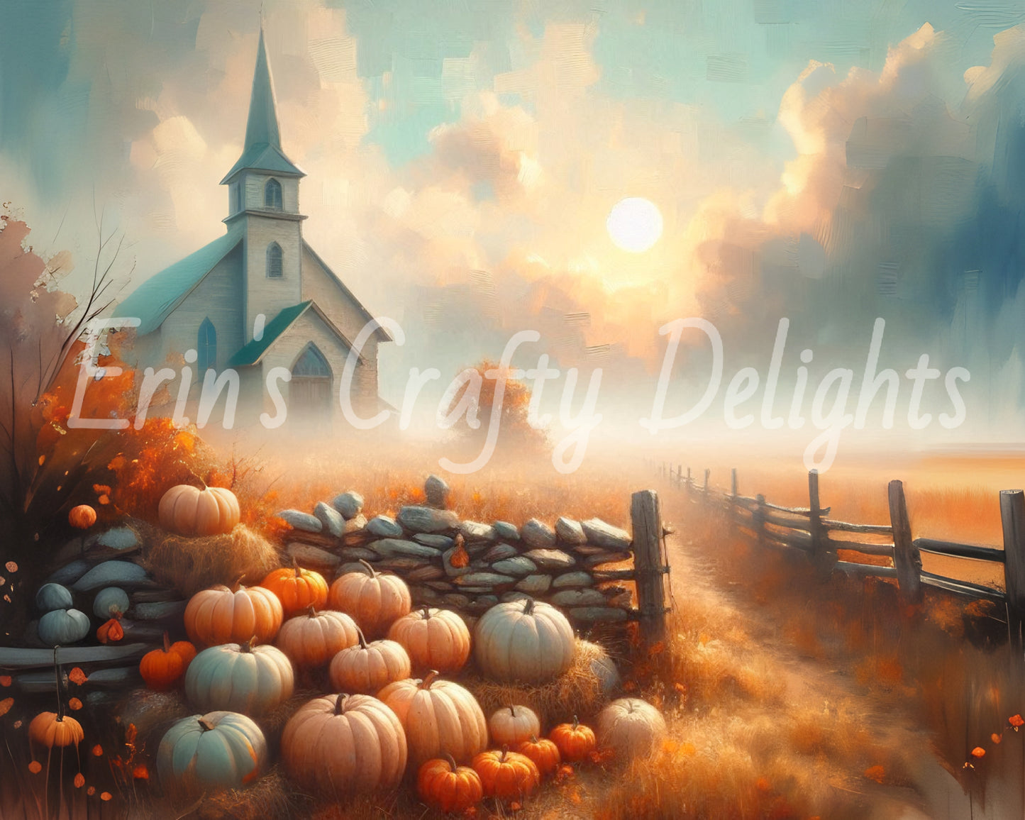 Foggy Fall Morning Church Set 4
