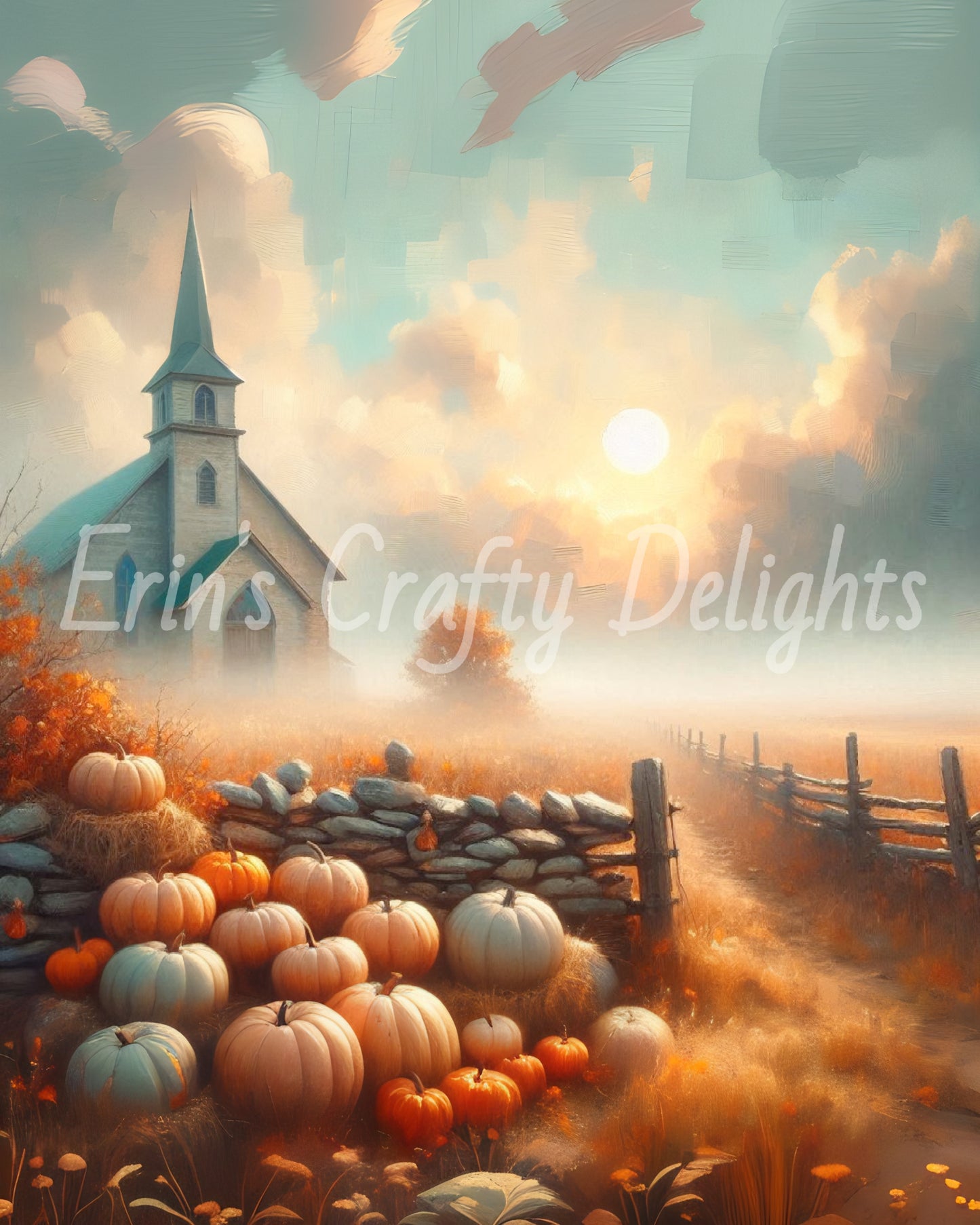 Foggy Fall Morning Church Set 4