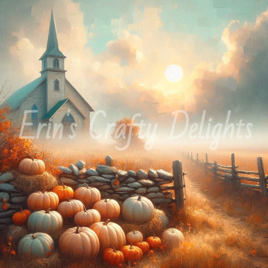 Foggy Fall Morning Church Set 4