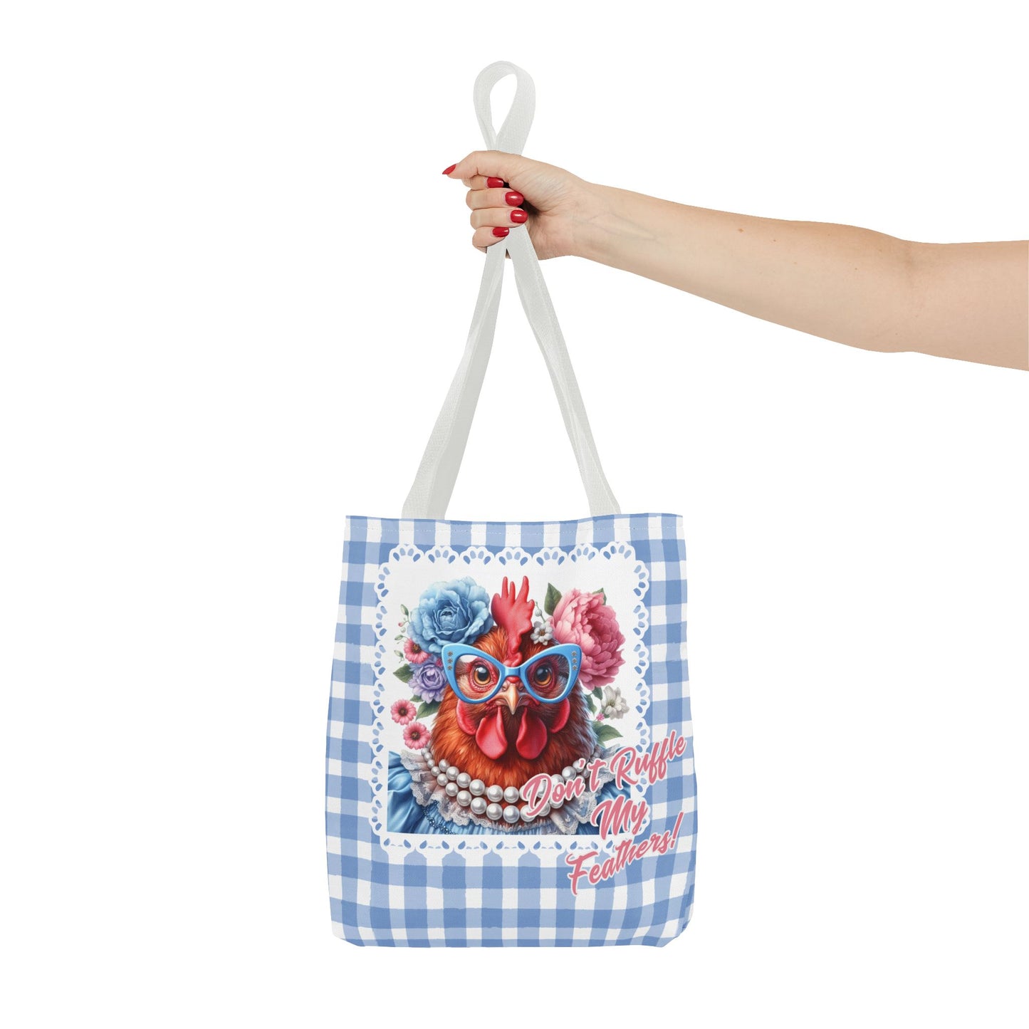 Tote Bag - Don't Ruffle My Feathers! Dressed Up Red Hen Gingham Check Design