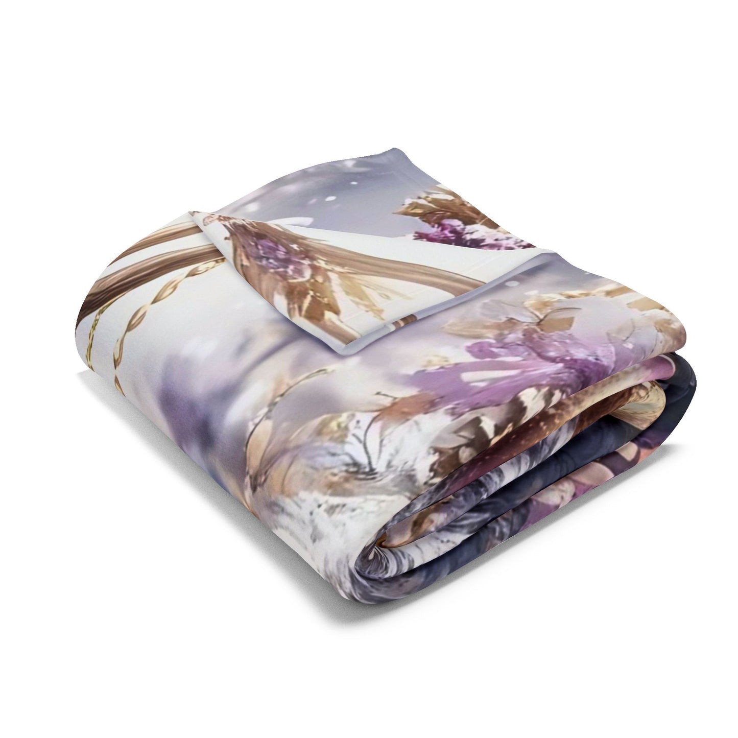 Fleece Blanket - Purple Reindeer in Winter Wonderland with Gold Accents
