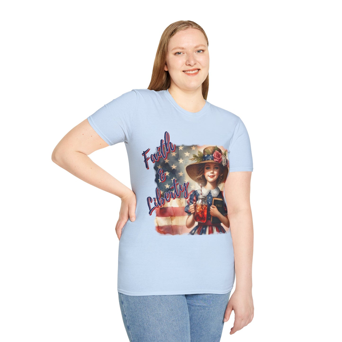 Faith and Liberty Patriotic Pride Flag T-shirt - Women's Clothing Gift for Her, Gift for Women, Independence Day 4th of July
