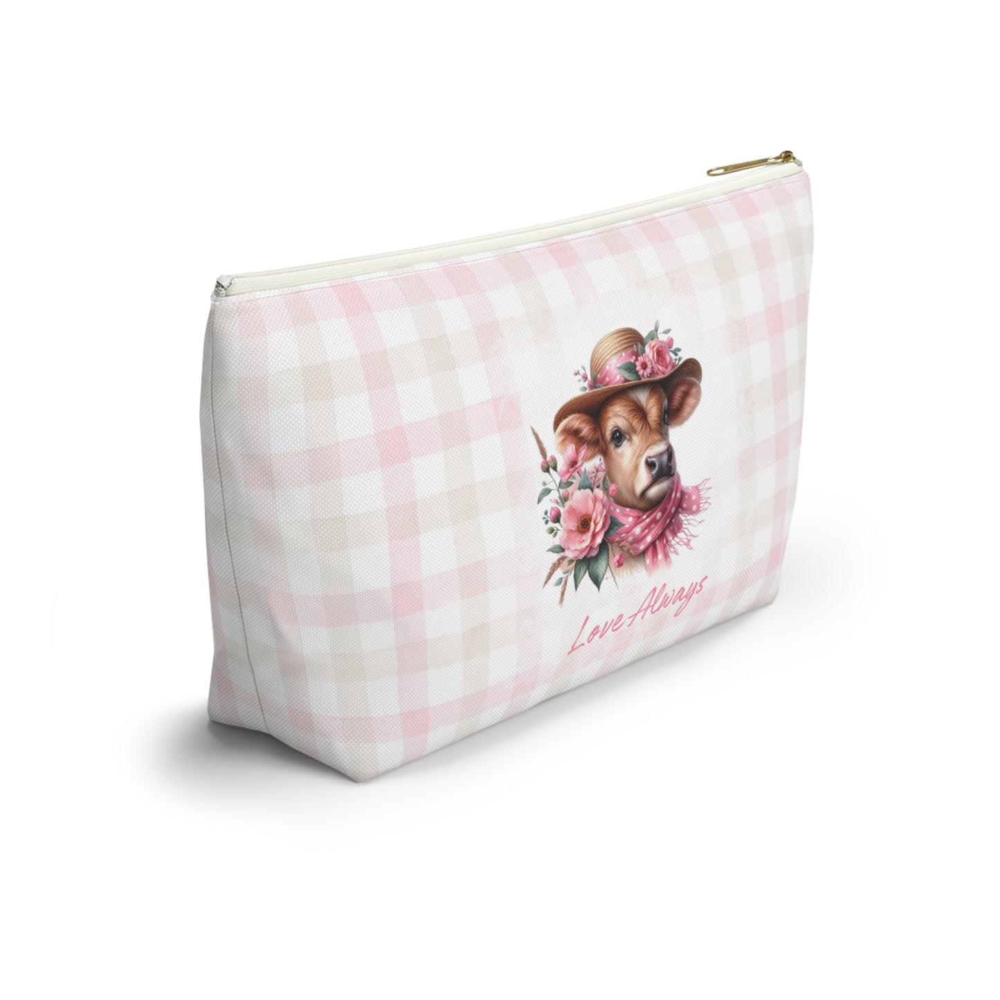 Accessory Pouch - Love Always Dressed Up Cow Gingham Check Design
