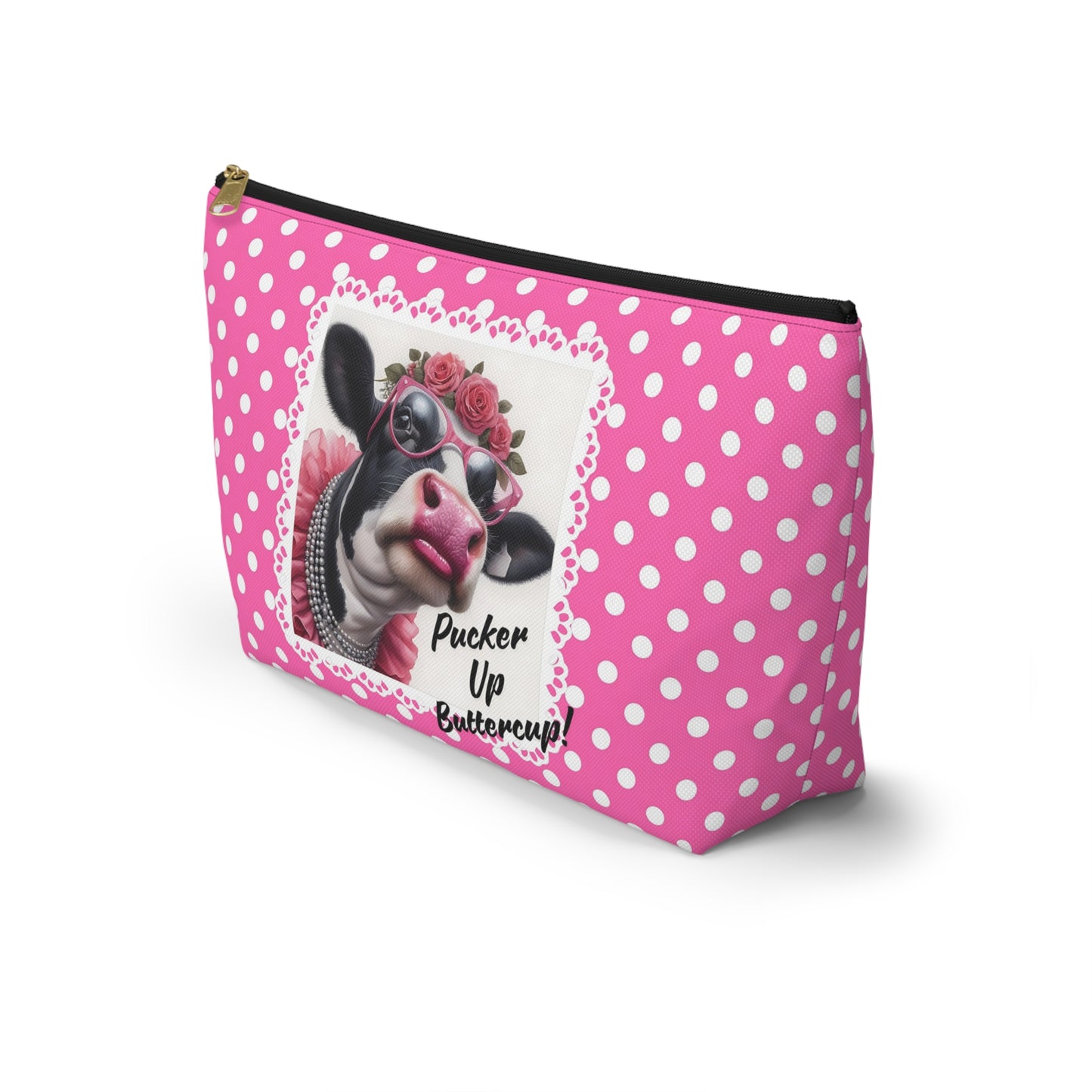 Accessory Pouch - Pucker Up Buttercup! Dressed up Holstein cow design