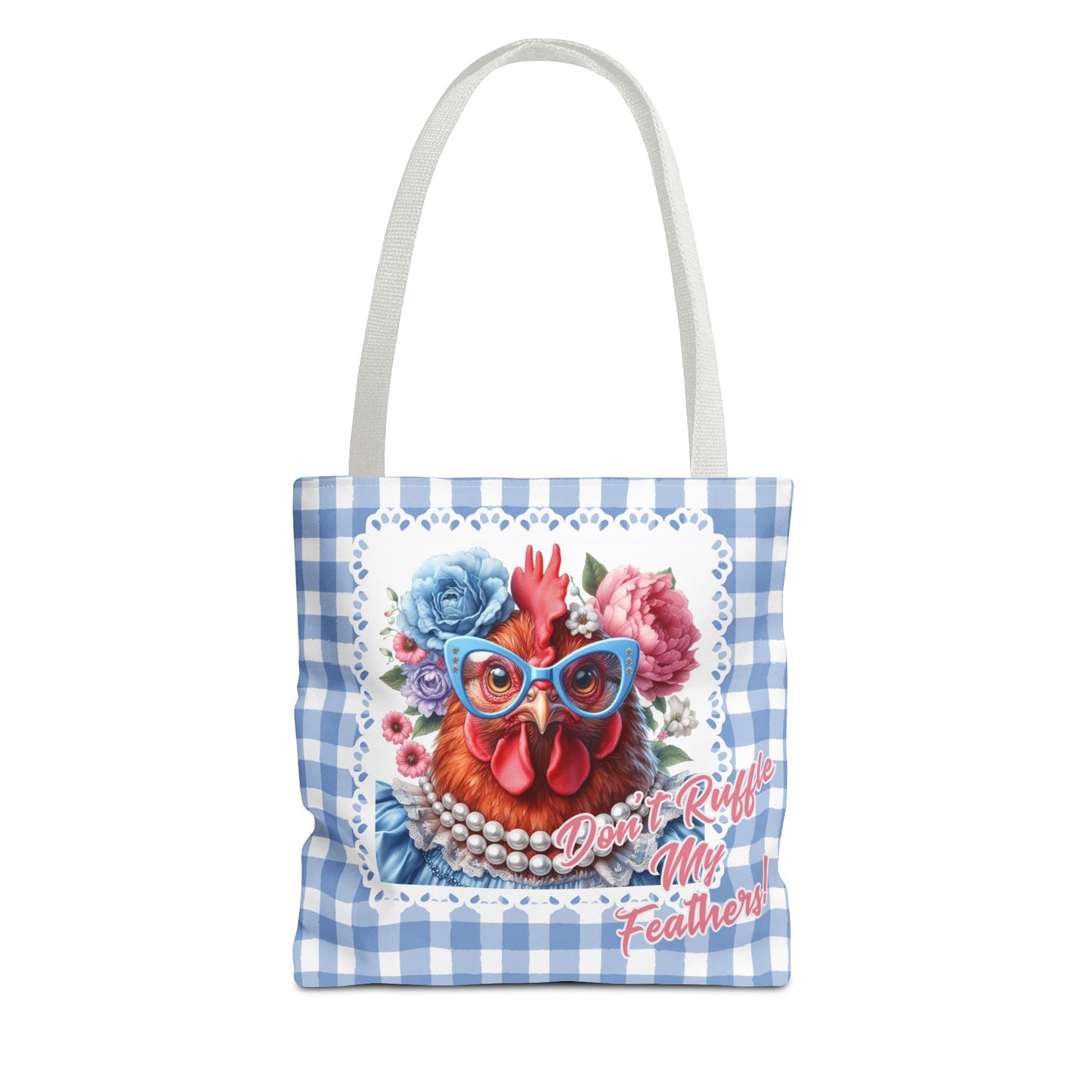 Tote Bag - Don't Ruffle My Feathers! Dressed Up Red Hen Gingham Check Design