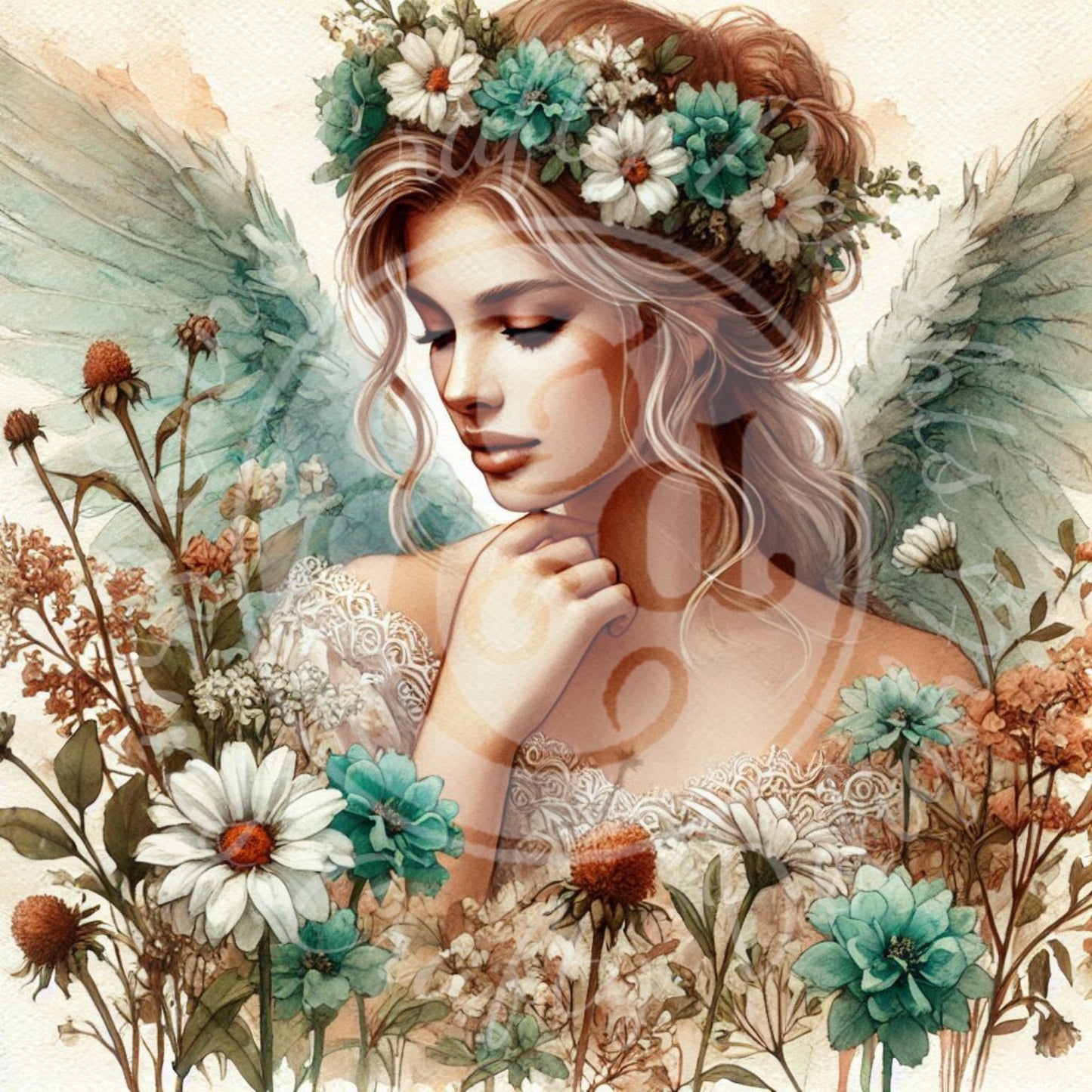 5 Sq Rustic Angel Woman 8x8 Printable