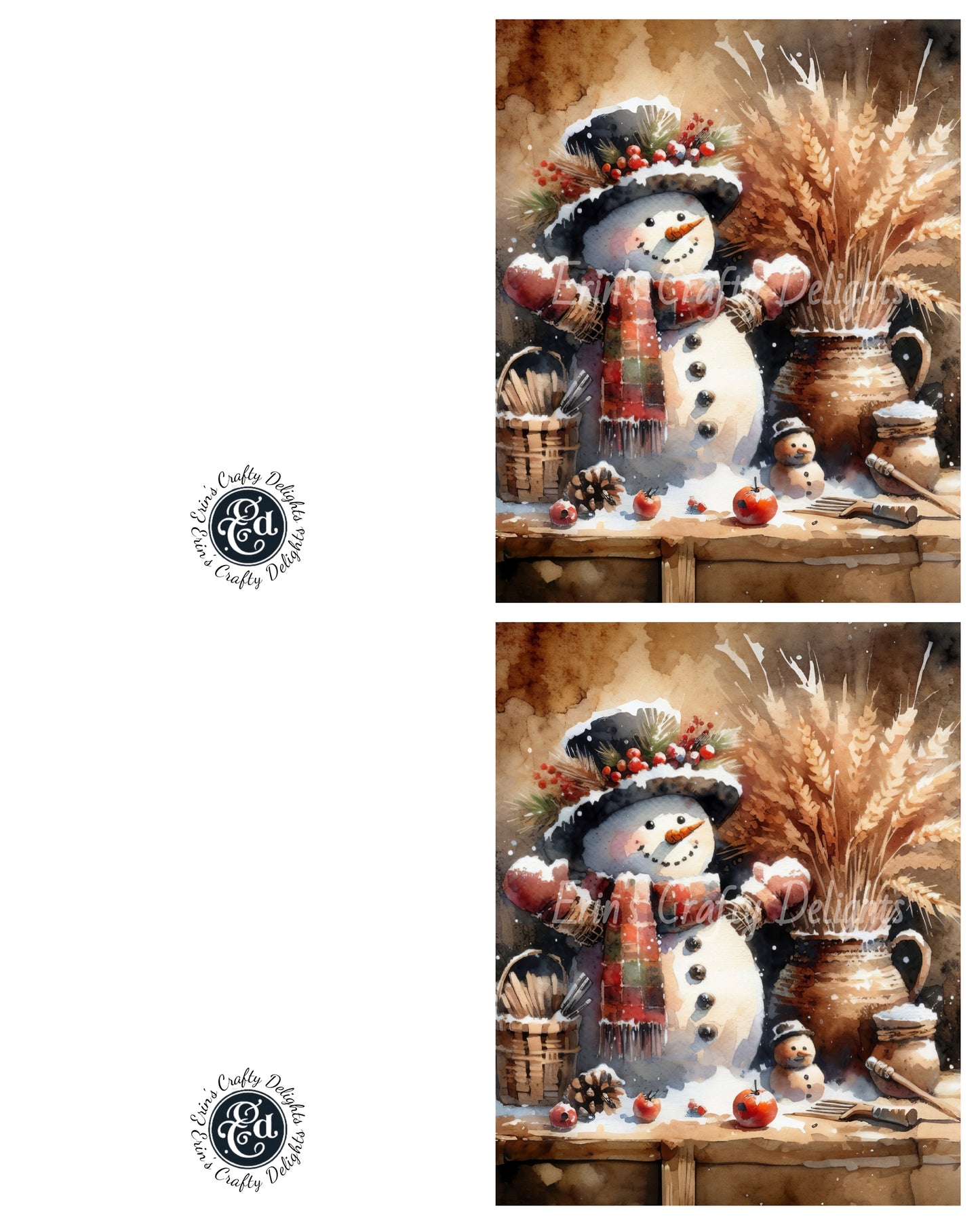 5 Rustic Snowman Christmas Card