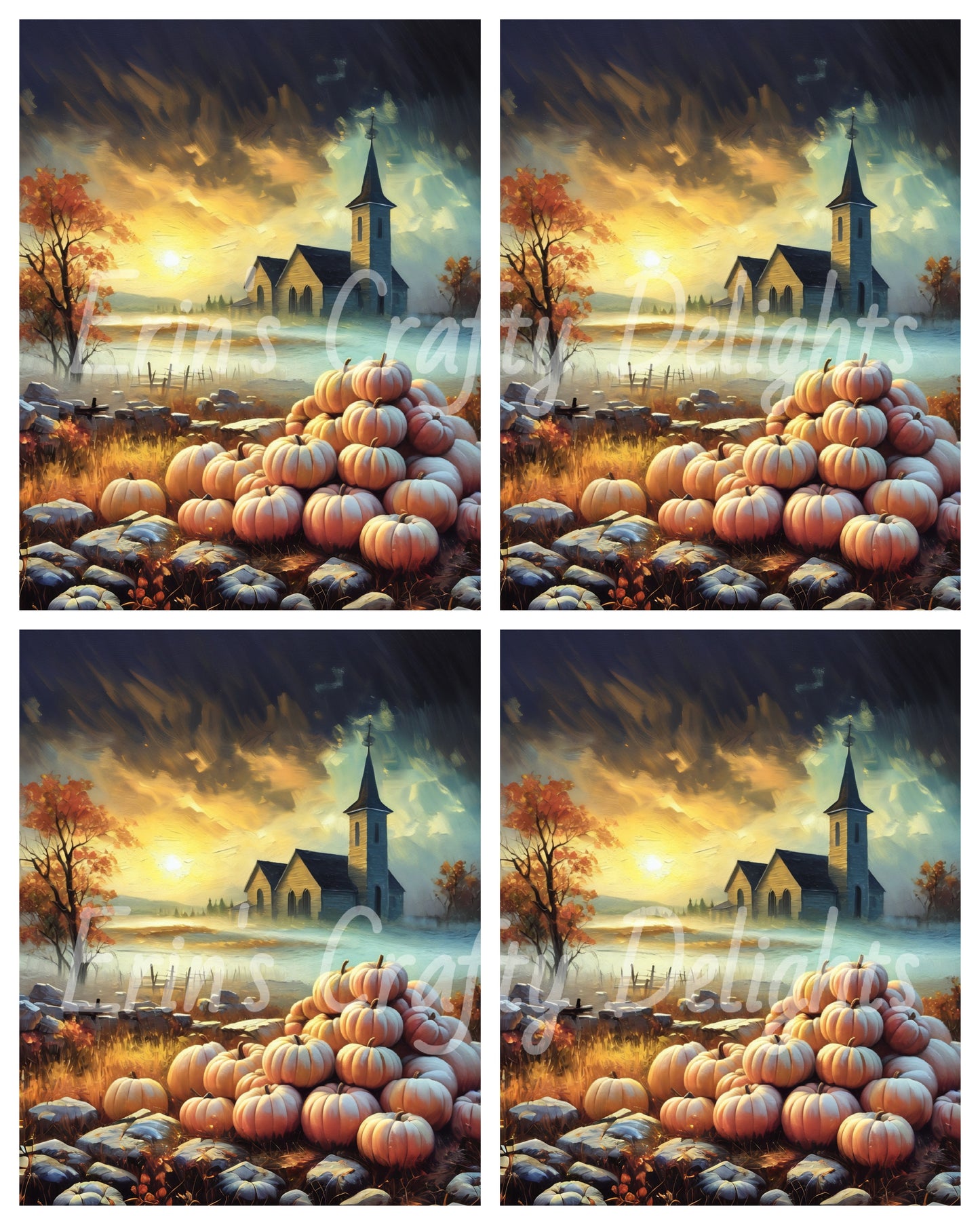 Foggy Fall Morning Church Set 5