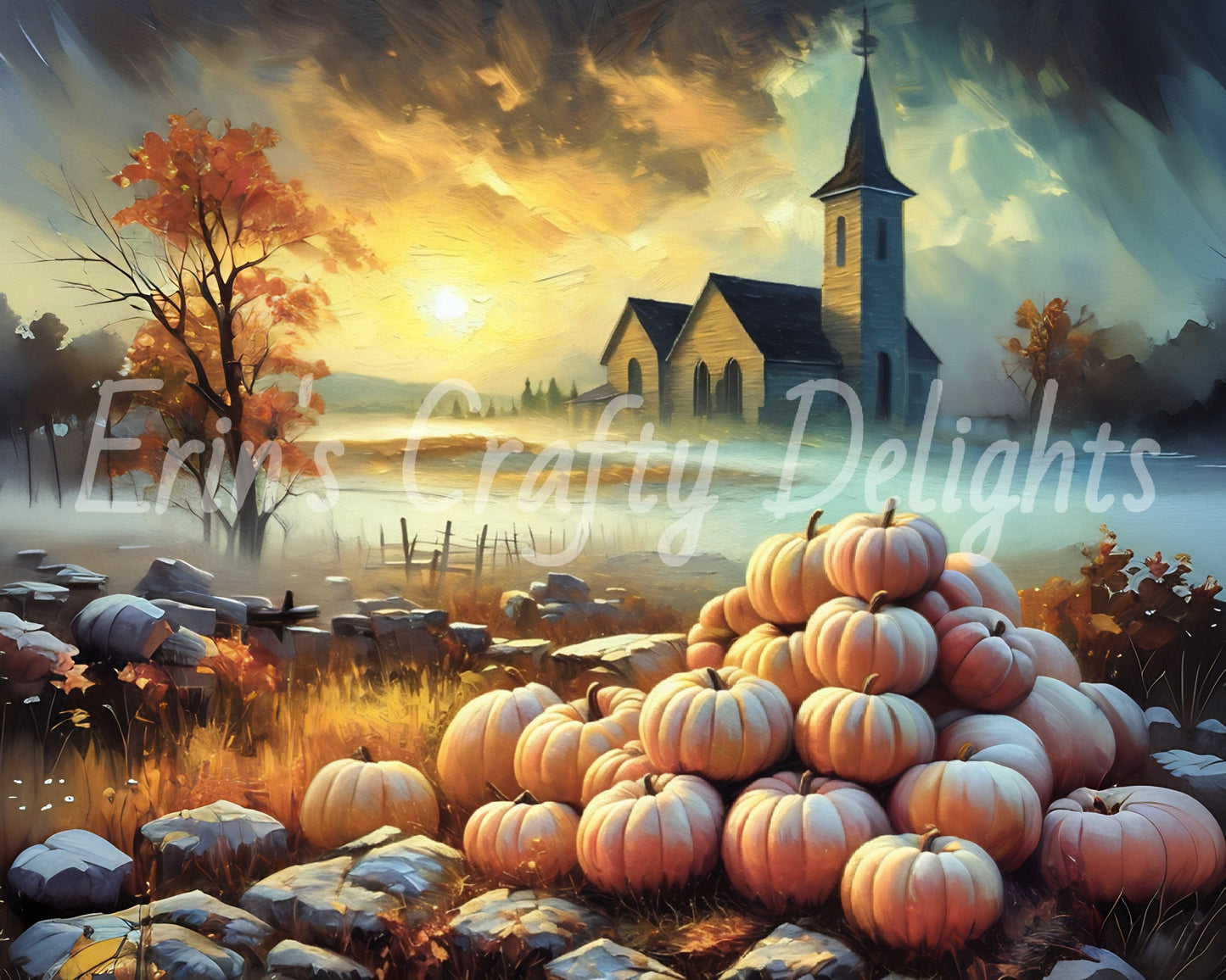 Foggy Fall Morning Church Set 5